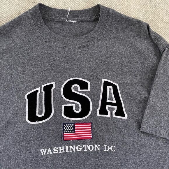 USA Flag Washington DC Embroidered Applique Dark Gray T Shirt L XL - Picture 6 of 7